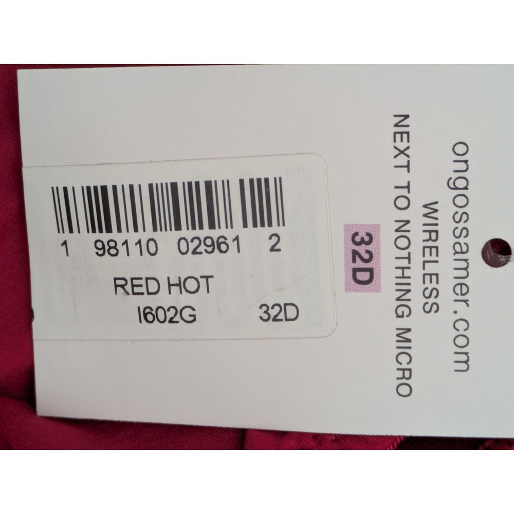 On Gossamer G7190 Next to‎ Nothing Micro Wireless Bra Size 32D Red Hot NWT - Picture 6 of 6